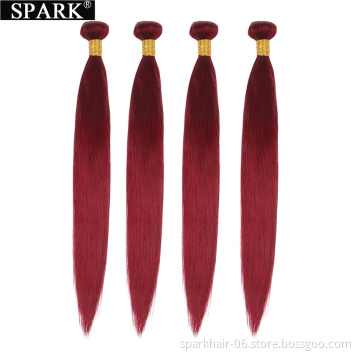 SPARK 10A Brazilian Virgin Hair 99j Burgundy Straight Hair Weaves 3 Bundles with Lace Closure 4x4 Free Part Red Wine Color